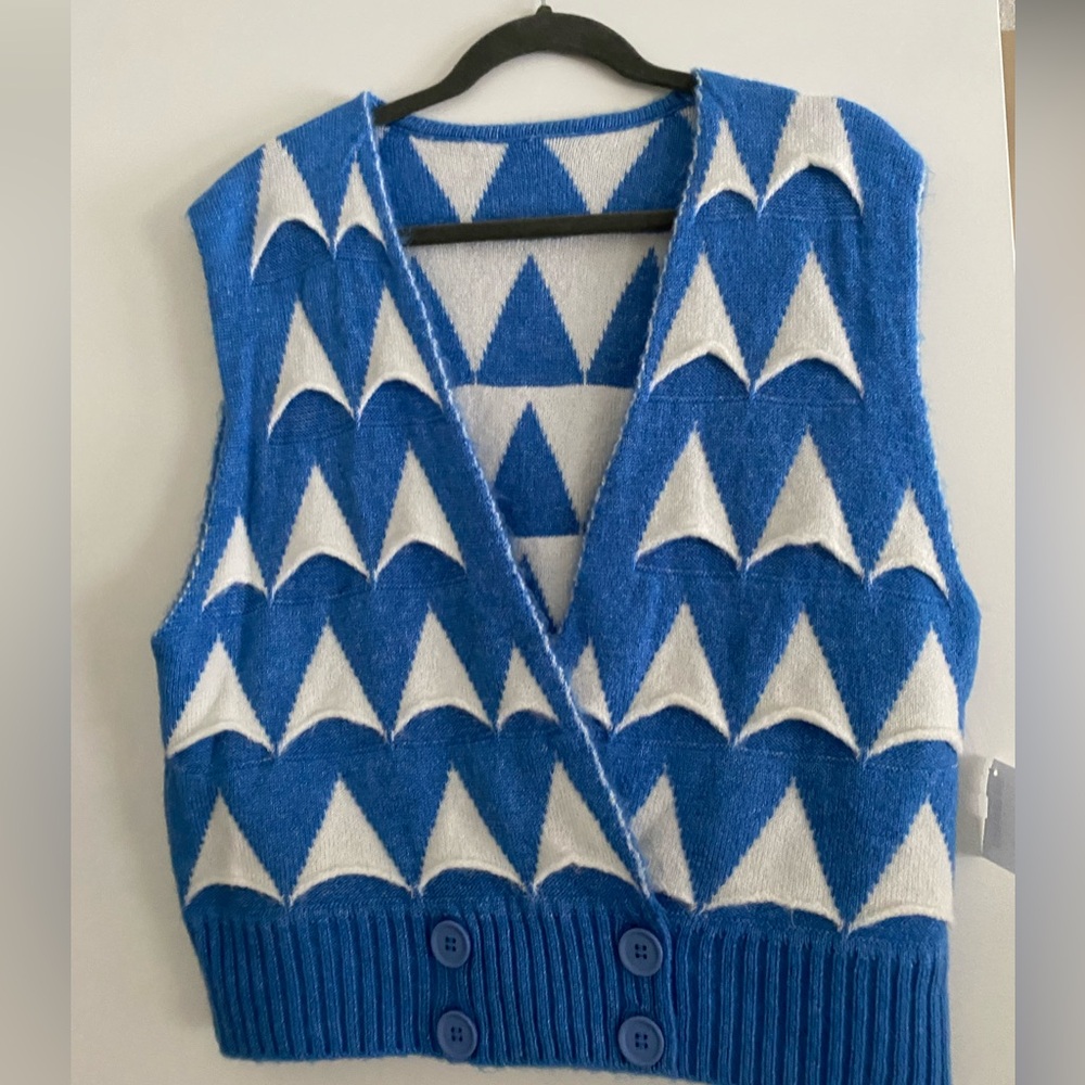 Blue and White Sweater Vest - Medium TAGS STILL ON